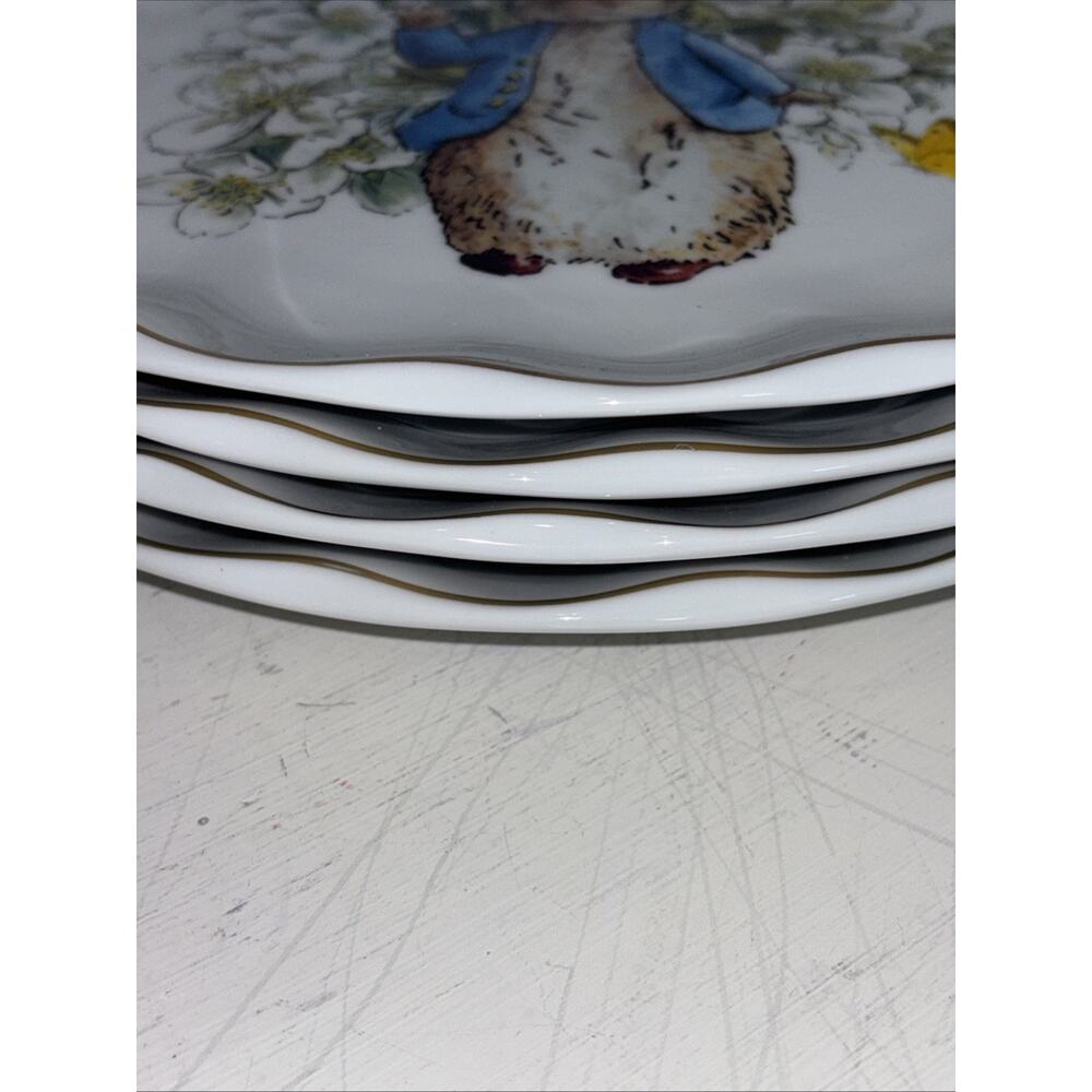 Peter Rabbit Dinner Plates Beatrix Potter Easter Set Of 4 Gold Scalloped 11" New - Picture 3 of 4